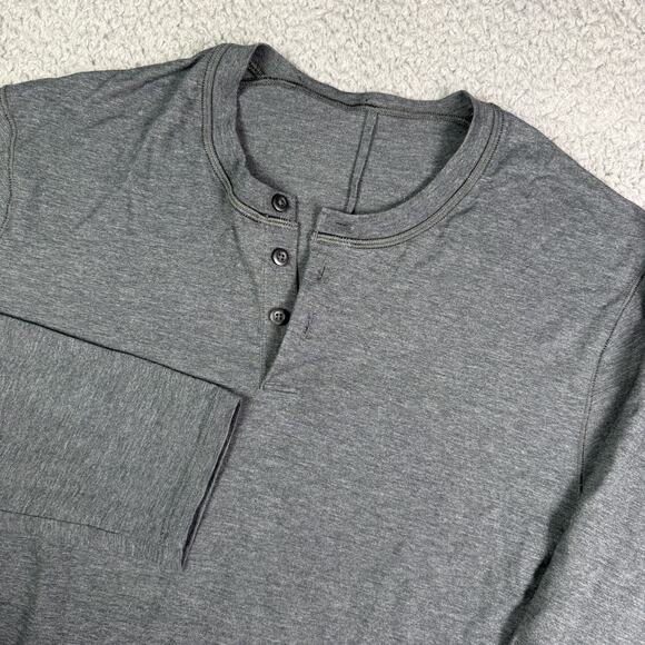 Lululemon Shirt Mens M Gray Henley Stretch Cotton Fundamental Basic Long Sleeve - Picture 1 of 7